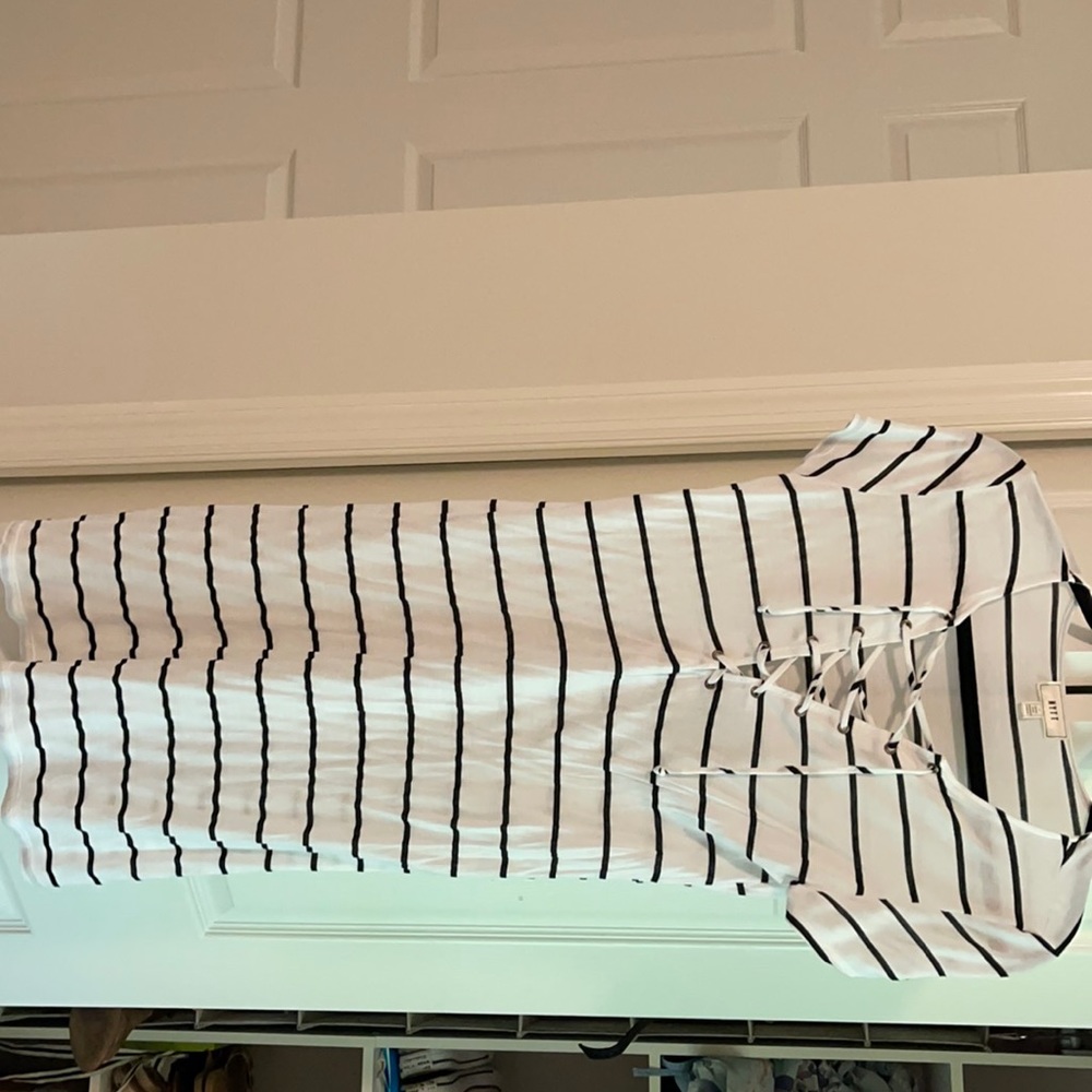 Lace up front striped dress